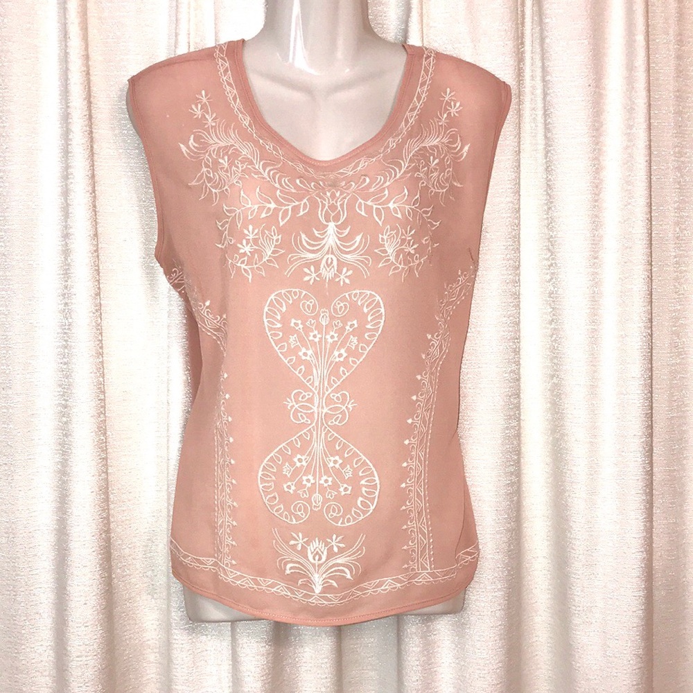 Anthropologie Champagne & Strawberry Sheer Top